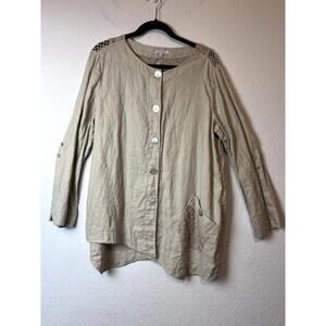 Chic John Mark 100% Linen Tunic Top with Lace Women's Large